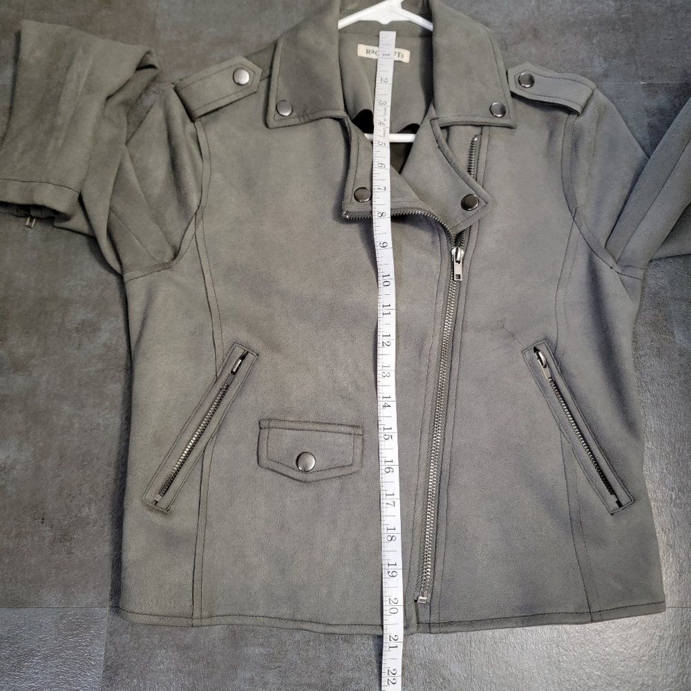 Rag Poets Everit Faux Suede Moto Jacket Gray Women’s XS Asymmetrical Biker - Picture 13 of 15